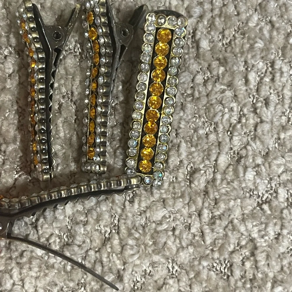 Yellow and Silver Rhinestone Hair Clips